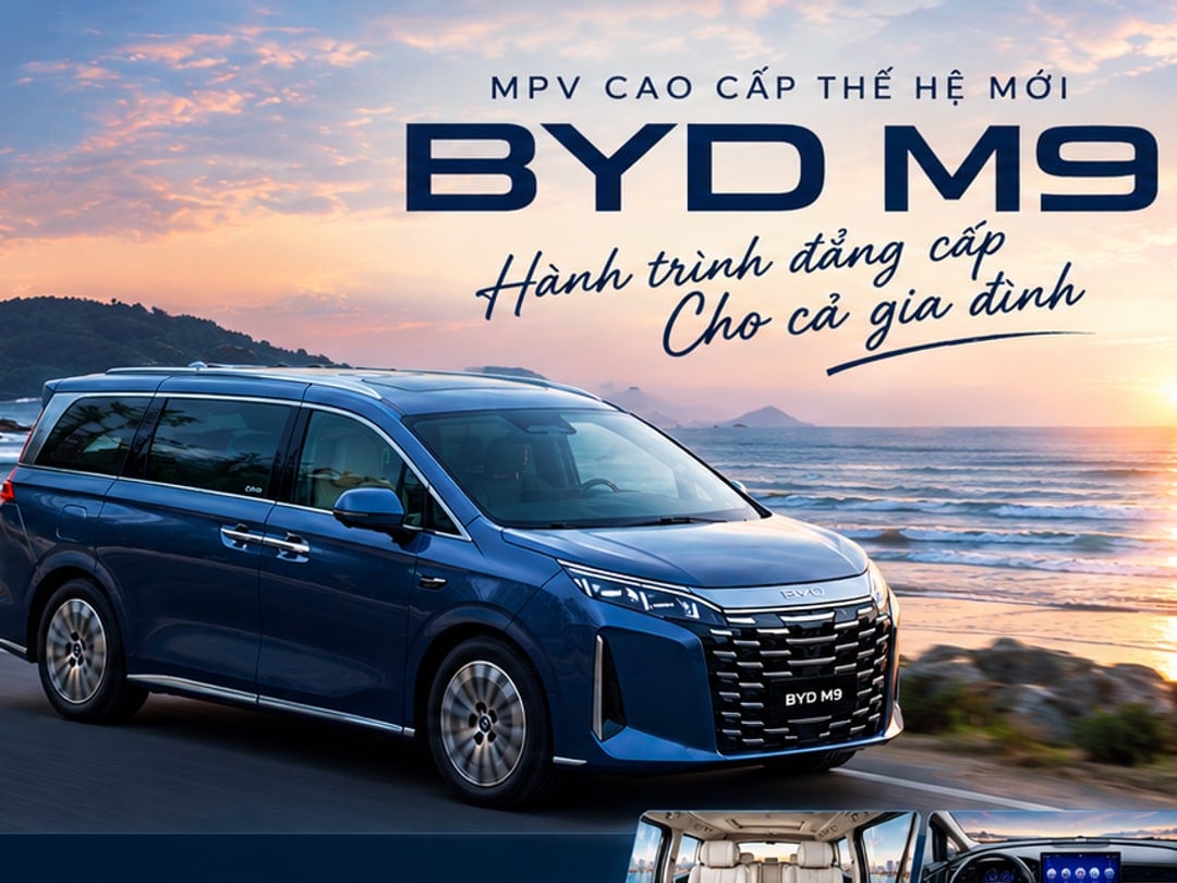BYD M9 – MPV DM-i cao cấp 7 chỗ: pin 20,39 / 36,63 kWh, chạy thuần điện 95 / 170 km (NEDC), tổng hành trình hơn 1.000 km (bản Premium), mô-tơ điện 268 mã lực + động cơ xăng 147 mã lực, tăng tốc 0–100 km/h 8,4 / 8,5 giây